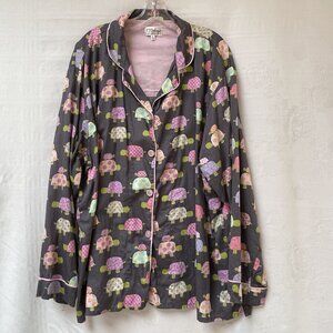 PJ Salvage Pajama Top Womens 3X Long Sleeve Turtle Print All Over Loungewear